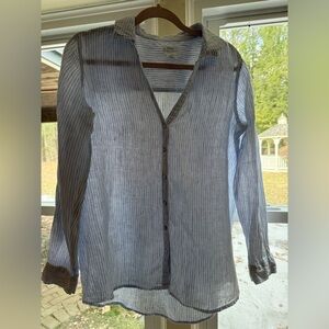 Sigrid Olsen Light Blue and White Striped Casual Button-Down Shirt